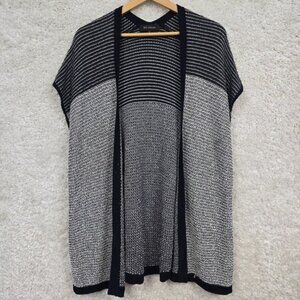 St John Open Cardigan Womens Medium Black Gray Short Sleeve Sweater